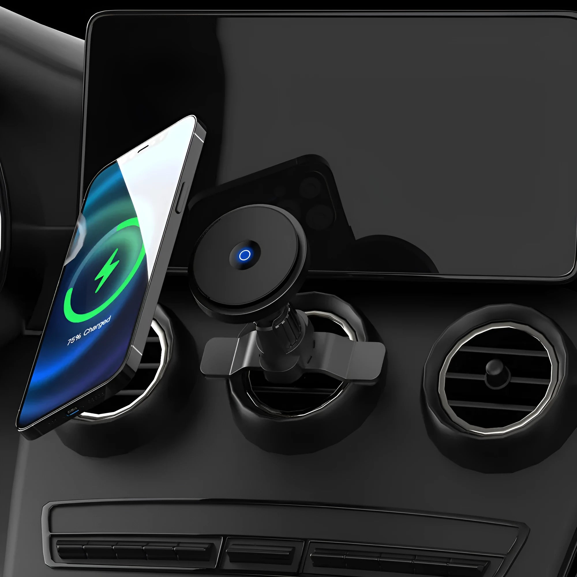 Metal 15W magnetic fast charging car wireless charger air outlet bracket in silver and black colours