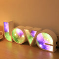 LED LOVE light with rainbow lampshade, plastic build, USB cable, 35.5x13.5cm, romantic bedroom decor