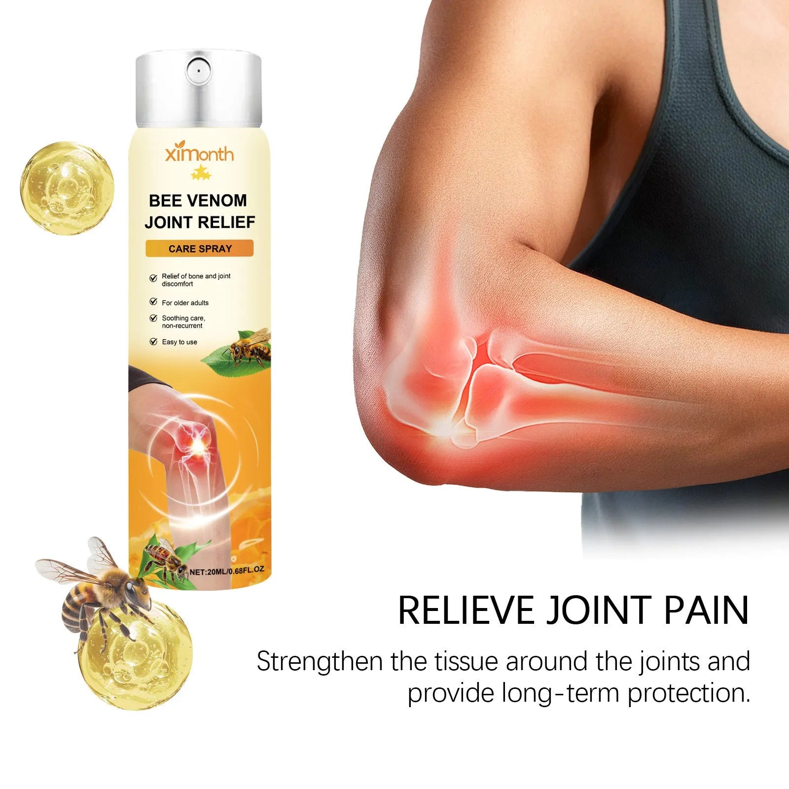 Body care spray daily nourishing 20ml bottle with menthol bee venom arnica dimethyl sulfone