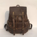 Men's coffee brown top layer cowhide leather backpack with air pillow belt shoulder straps