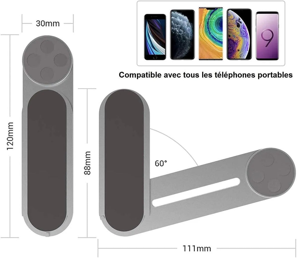 Aluminium alloy adjustable laptop side mount screen holder for tablet and phone in silver finish
