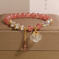 Women's natural strawberry quartz and white agate bracelet auspicious clouds design 40g