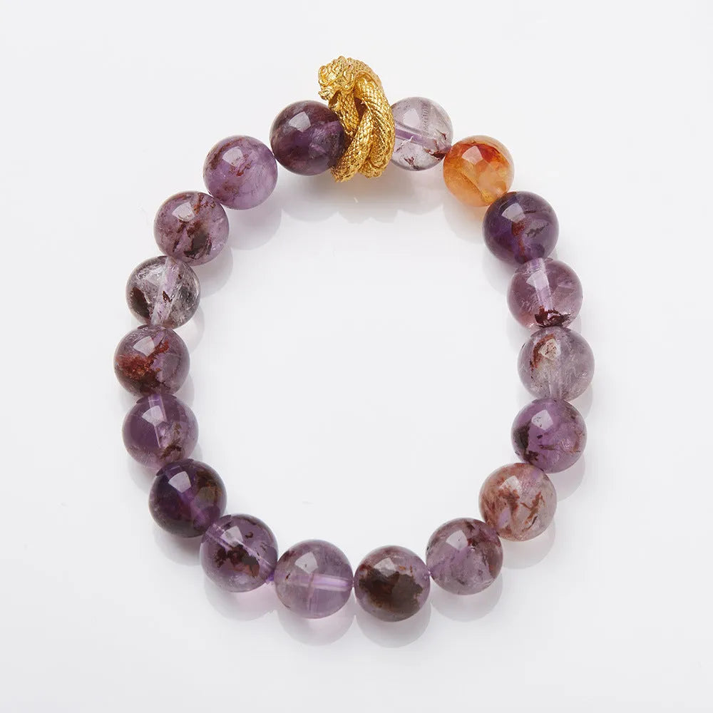 Purple ghost crystal bracelet 10mm beads unisex retro style Nine Purple good luck
