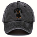 Retro washed baseball cap with embroidered dachshund dog graphic on the front.