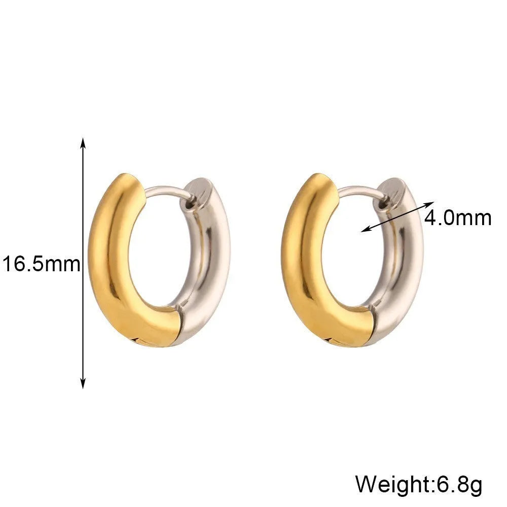 Gold stainless steel jewellery set with geometric earrings, bracelet and necklace for women