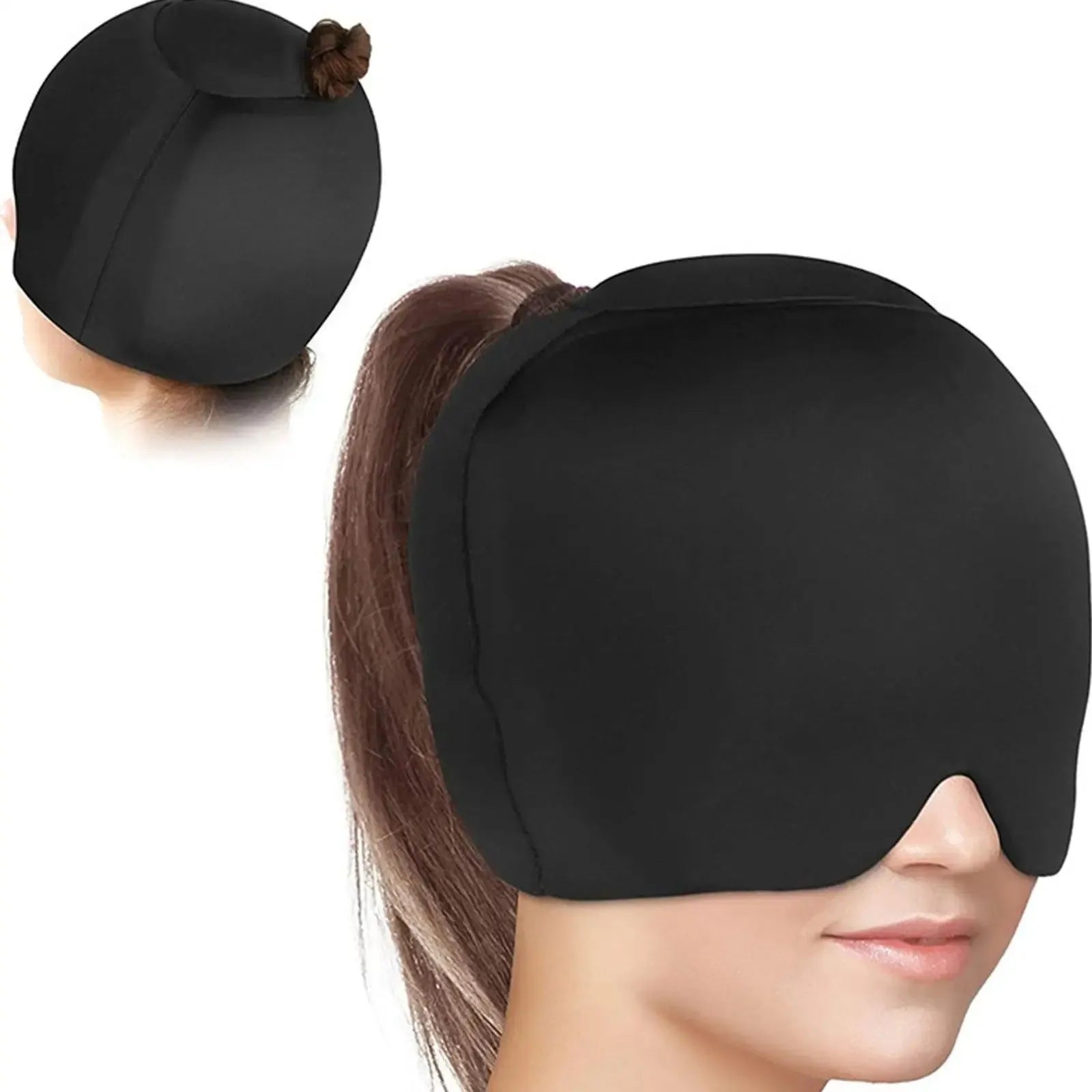 Fully enclosed cold compress cap in polyester material available in black, dark blue and pink colours