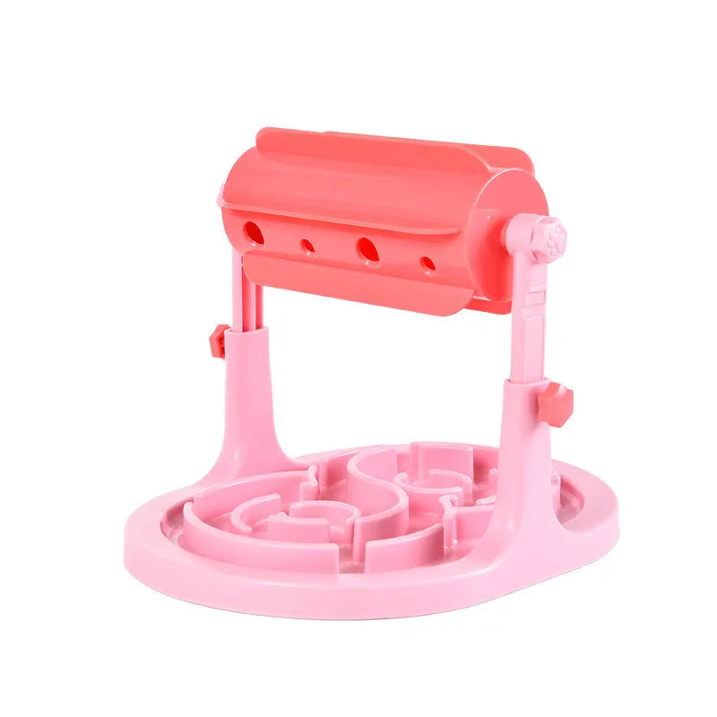 Blue interactive pet slow feeder puzzle toy with raised patterns and adjustable height mechanism