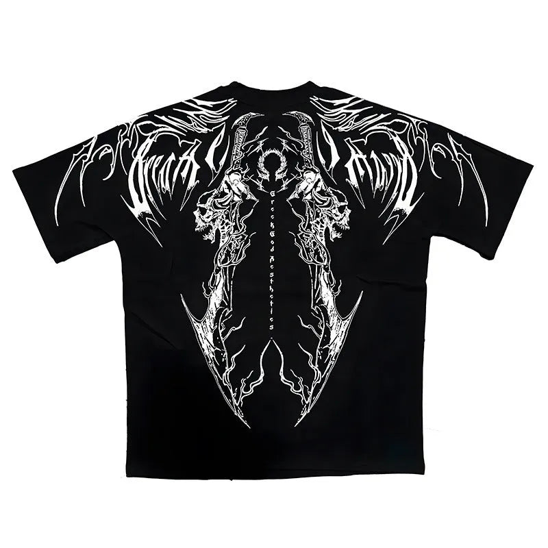Dark style plus size cotton short-sleeved t-shirt with loose fit and gilding detailing