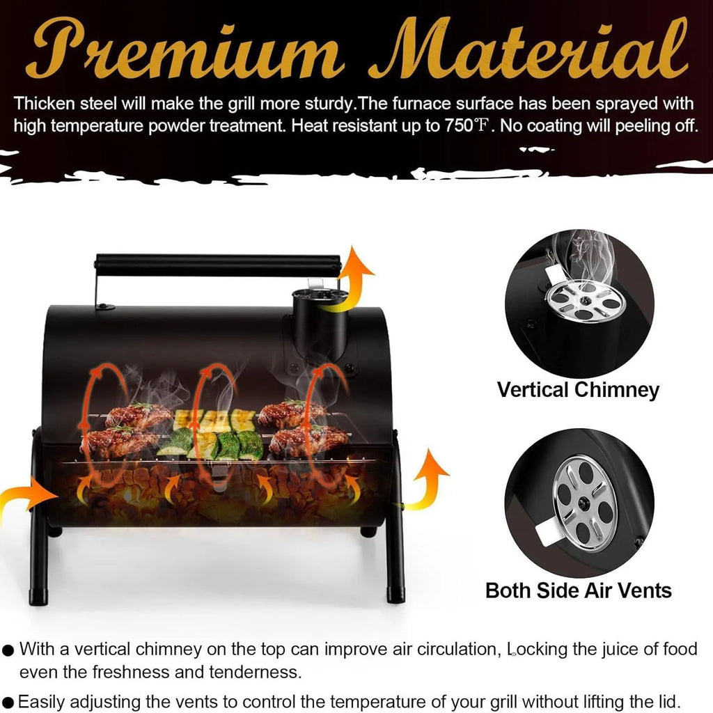 Small folding desktop charcoal barbecue with grill for tabletop cooking