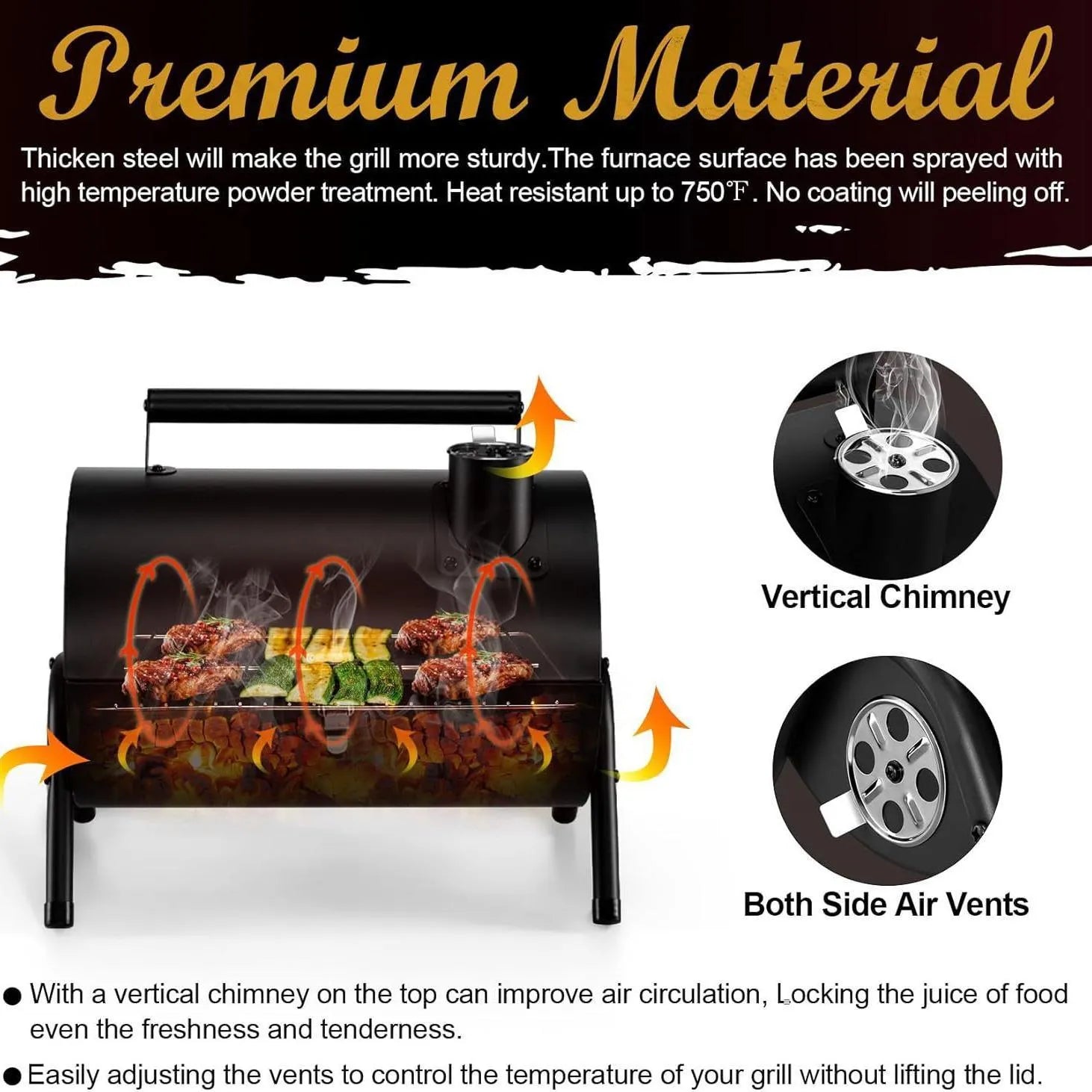 Small folding desktop charcoal barbecue with grill for tabletop cooking