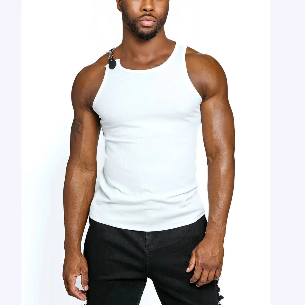 Sleeveless Threaded Vest in cotton blend for women summer daily wear tight fit solid colour black or white