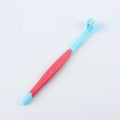 Pet toothbrush with plastic handle and nylon bristles in multiple colour options on sealed bag packaging