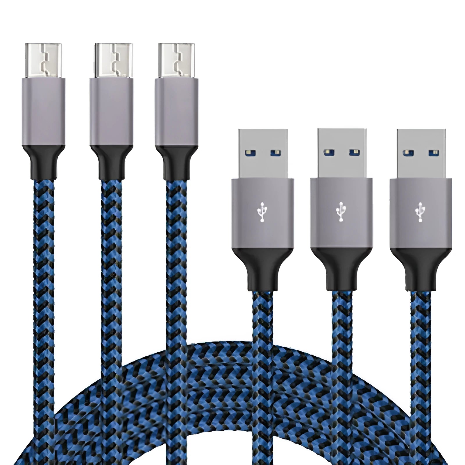 Braided nylon Micro USB fast charging cable for Android phones in black and white colour.