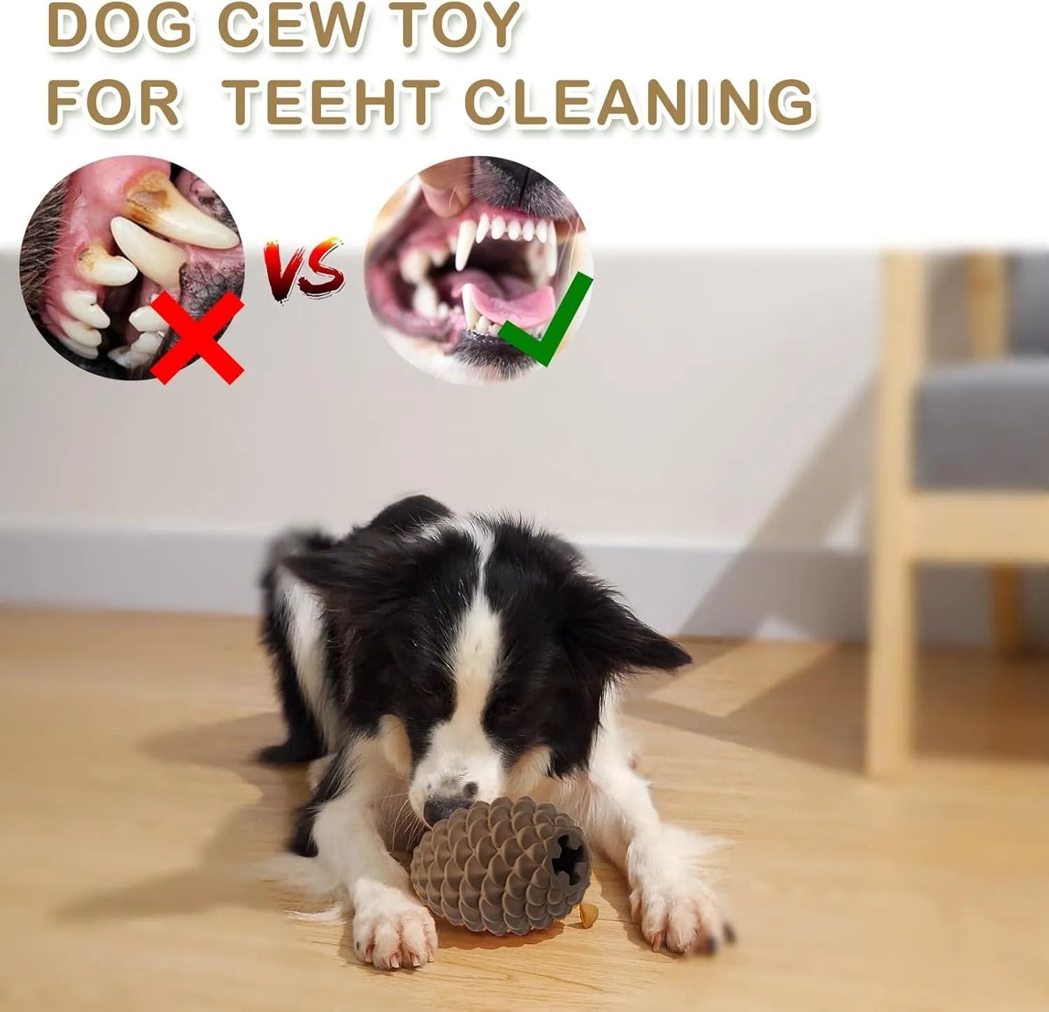 Yellow pine cone shaped dog chew toy with textured surface and treat dispensing hole