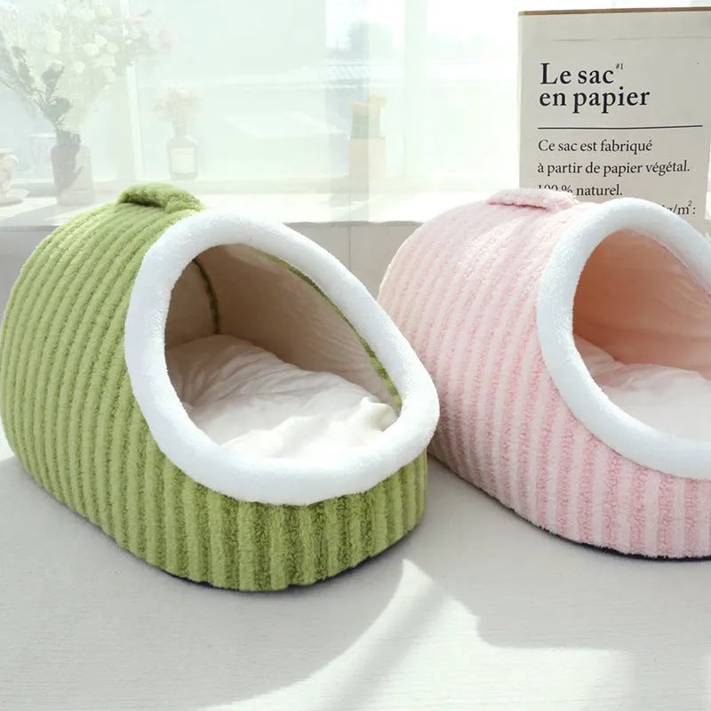 Thickened three-dimensional cat nest macaron double-piece warm pet bed in pink cloth