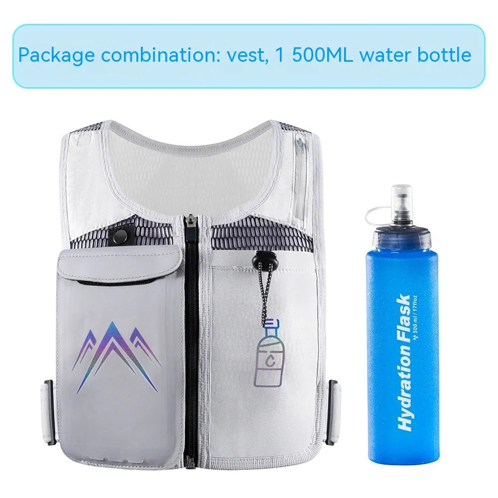 Breathable mesh running vest with integrated mobile phone pouch for outdoor sports
