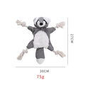 Brown plush fox dog toy with embroidered eyes, cotton rope limbs, and a squeaker in its head.