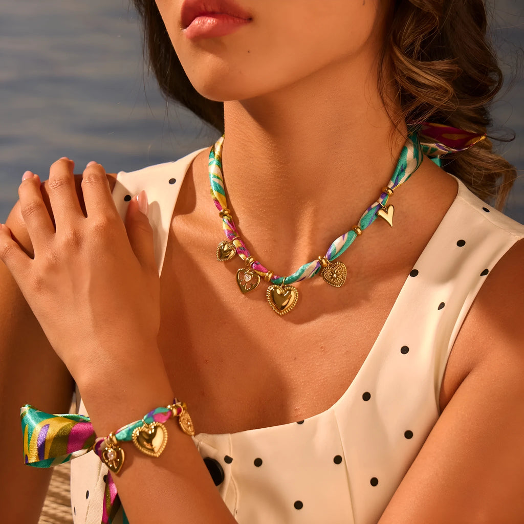 Geometric 18K electroplated stainless steel necklace or bracelet with adjustable 41-50cm chain