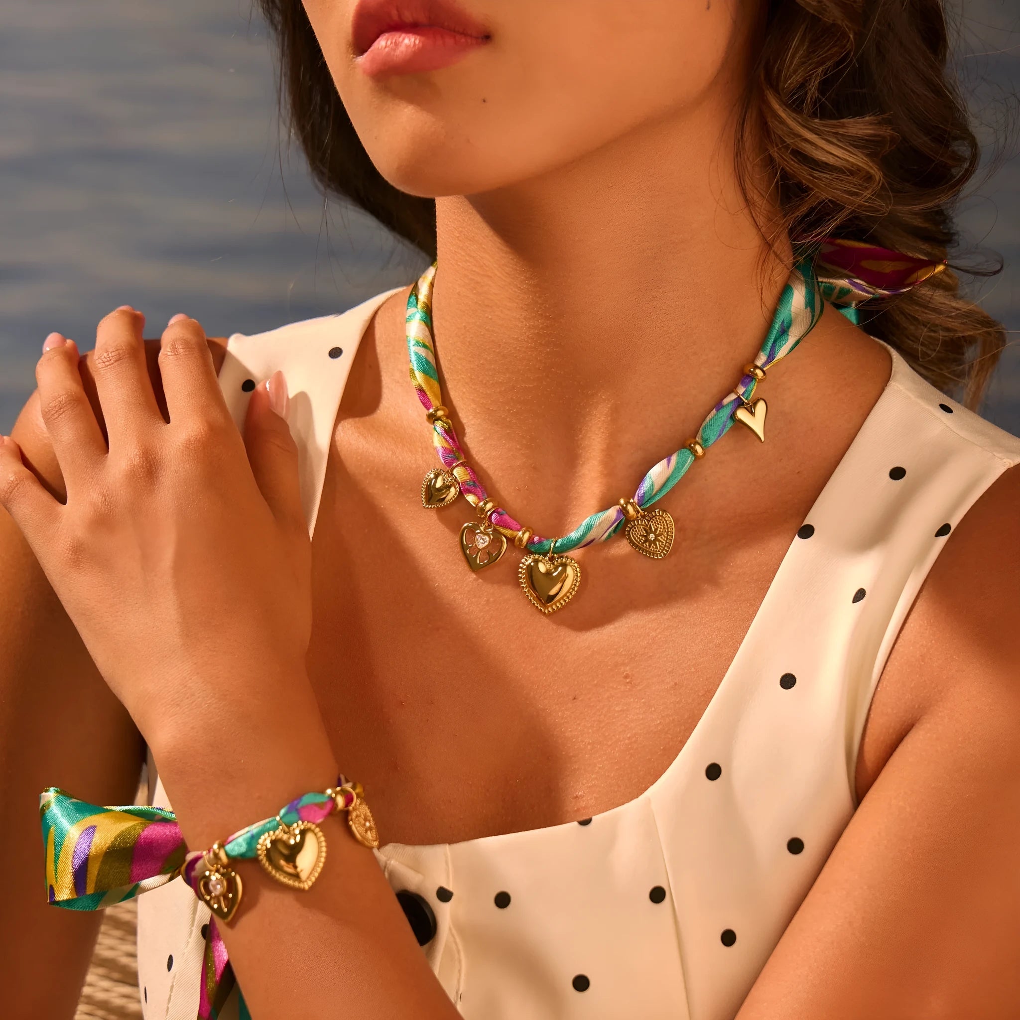 Geometric 18K electroplated stainless steel necklace or bracelet with adjustable 41-50cm chain