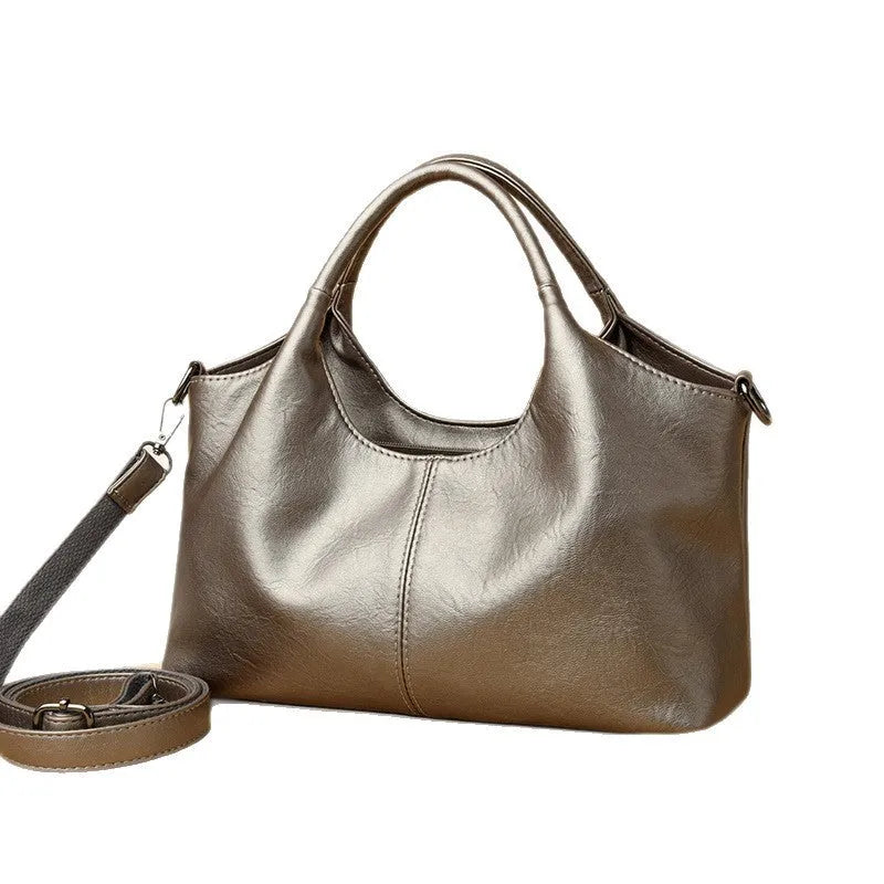 New fashion women's genuine leather cross-body bag in beige with large capacity and soft construction
