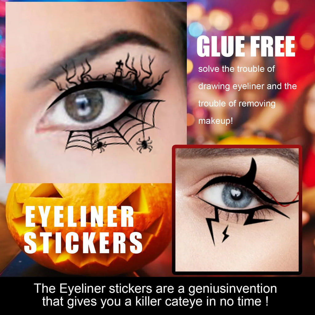 Bat spider decorative eye shadow eyeliner stickers set of 8 pairs for temporary Halloween makeup use