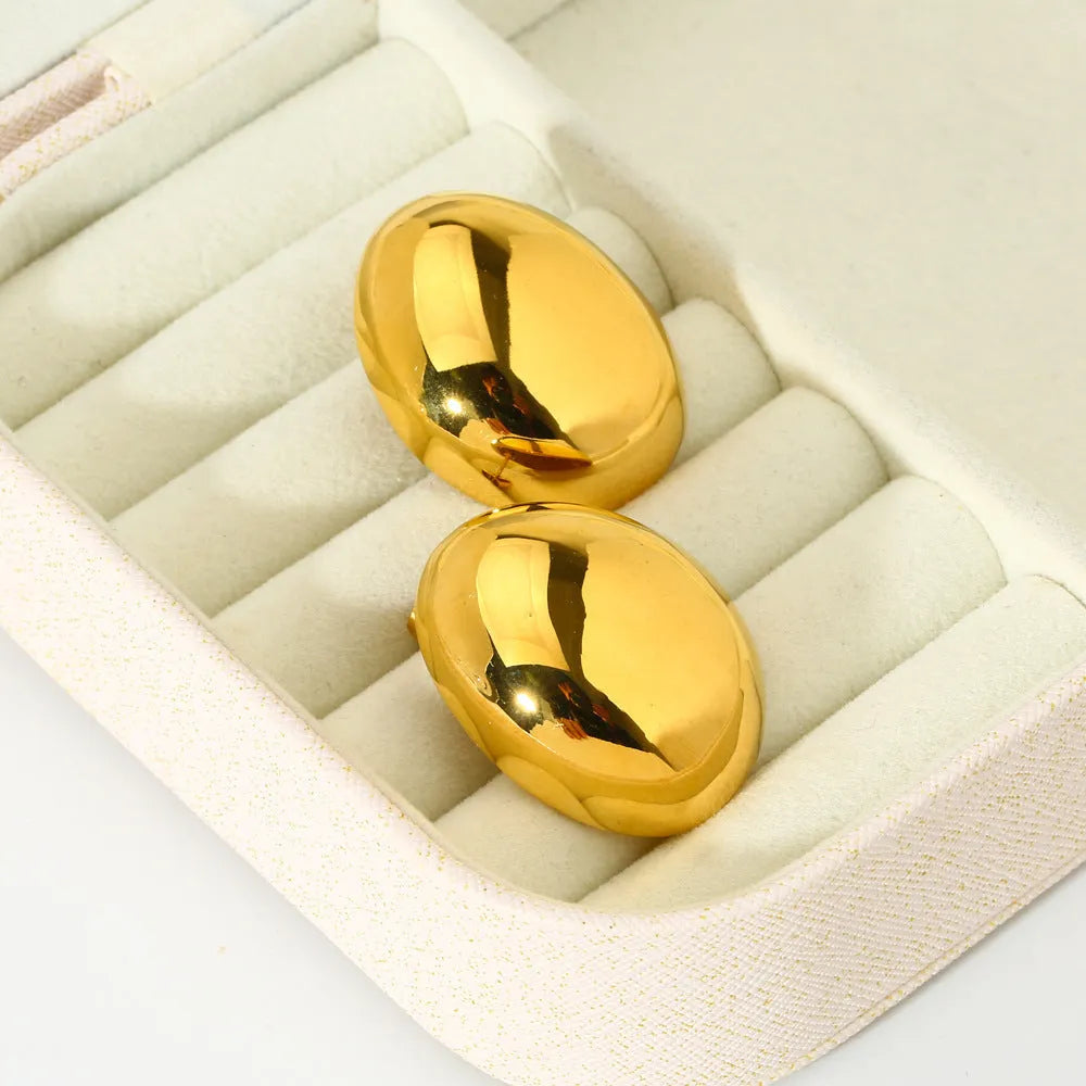 Geometric stainless steel ear studs with 18K gold electroplated glazed surface