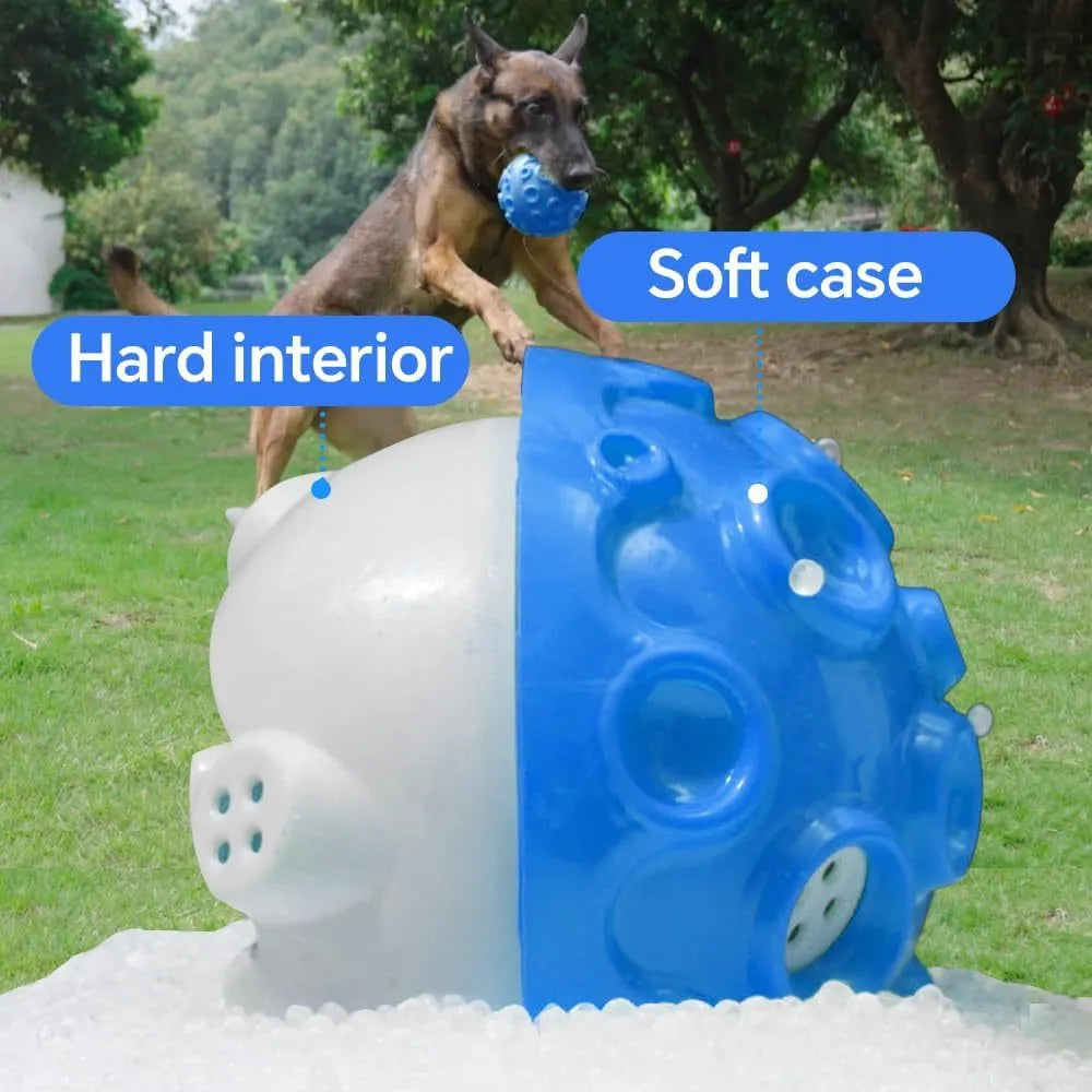 Durable rubber dog ball toy with textured surface for aggressive chewers and teeth cleaning.