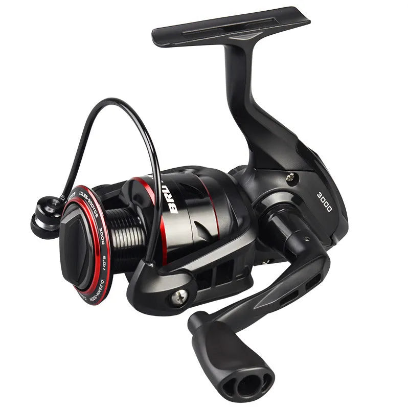 All metal spinning fishing reel in 2000 series on white background
