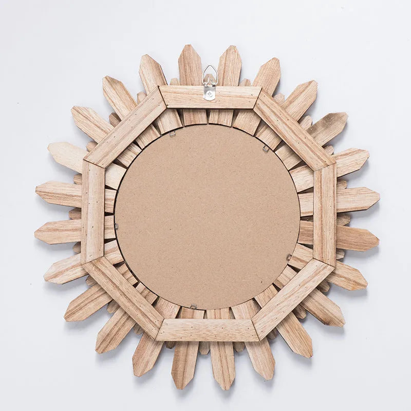 European-style solid wood handmade finish hanging mirror with baked colour, 30cm diameter, wall decoration for homestay entrance