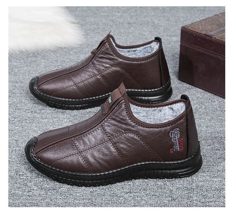 Winter men's warm velvet padded cotton boots with non-slip PU sole in D366 brown
