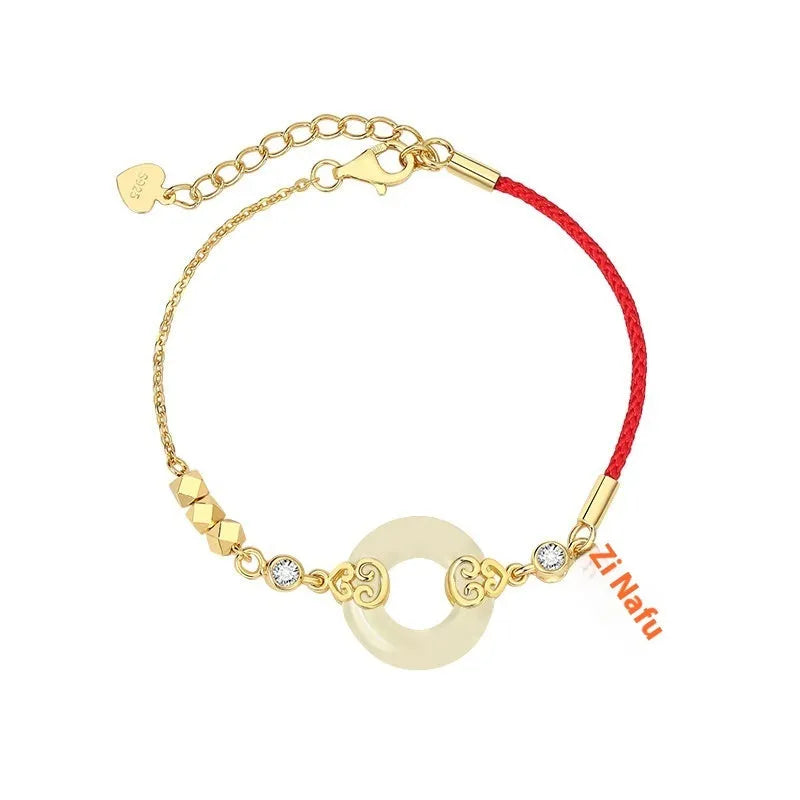 Hetian jade gourd bracelet in 925 sterling silver peace buckle Fu character women's Chinese style