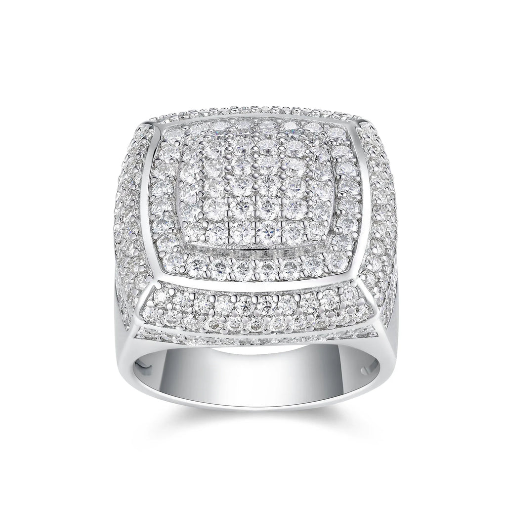 Men's moissanite ring S925 silver platinum-plated, set with under 0.1 carat moissanite, GRA certified, on white background