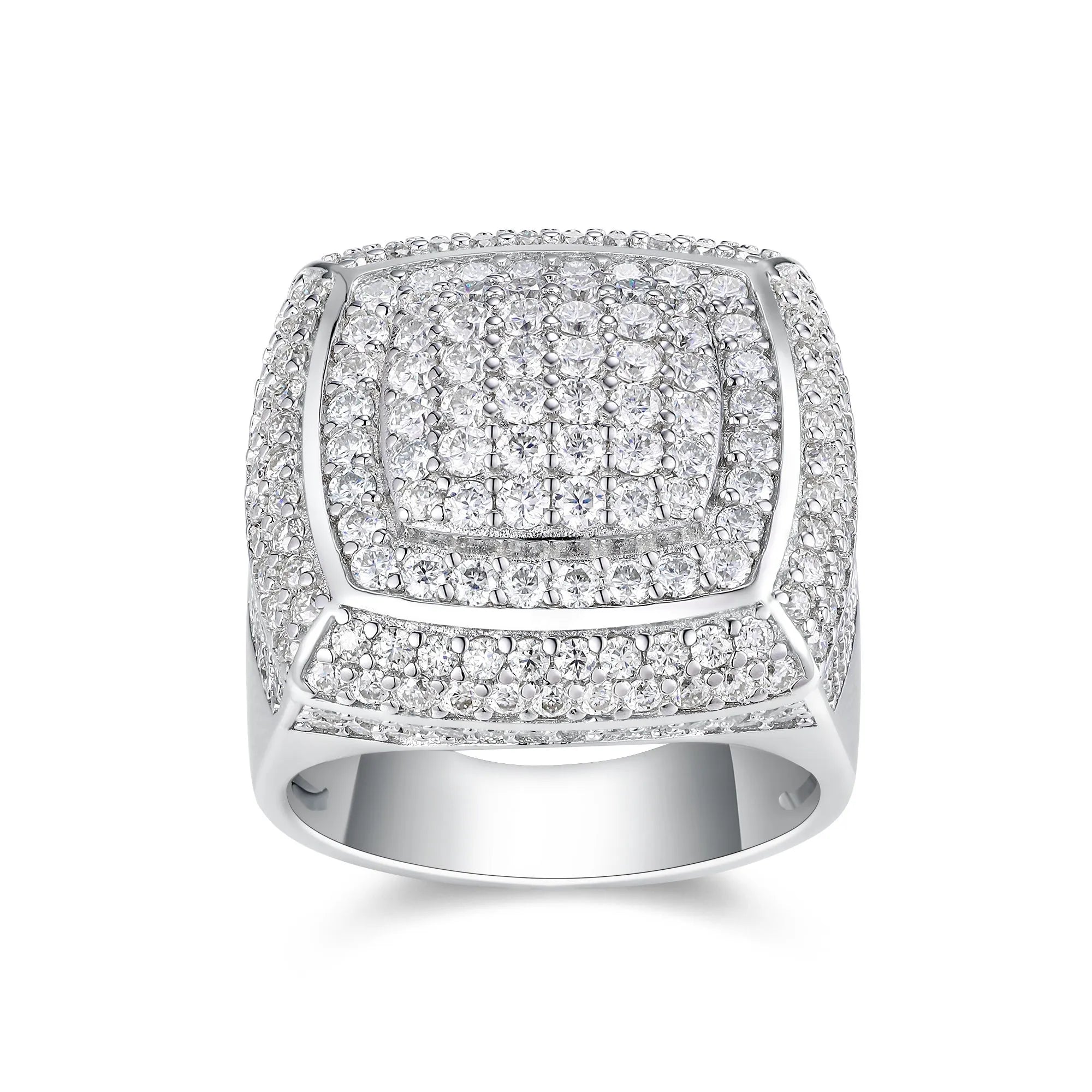 Men's moissanite ring S925 silver platinum-plated, set with under 0.1 carat moissanite, GRA certified, on white background
