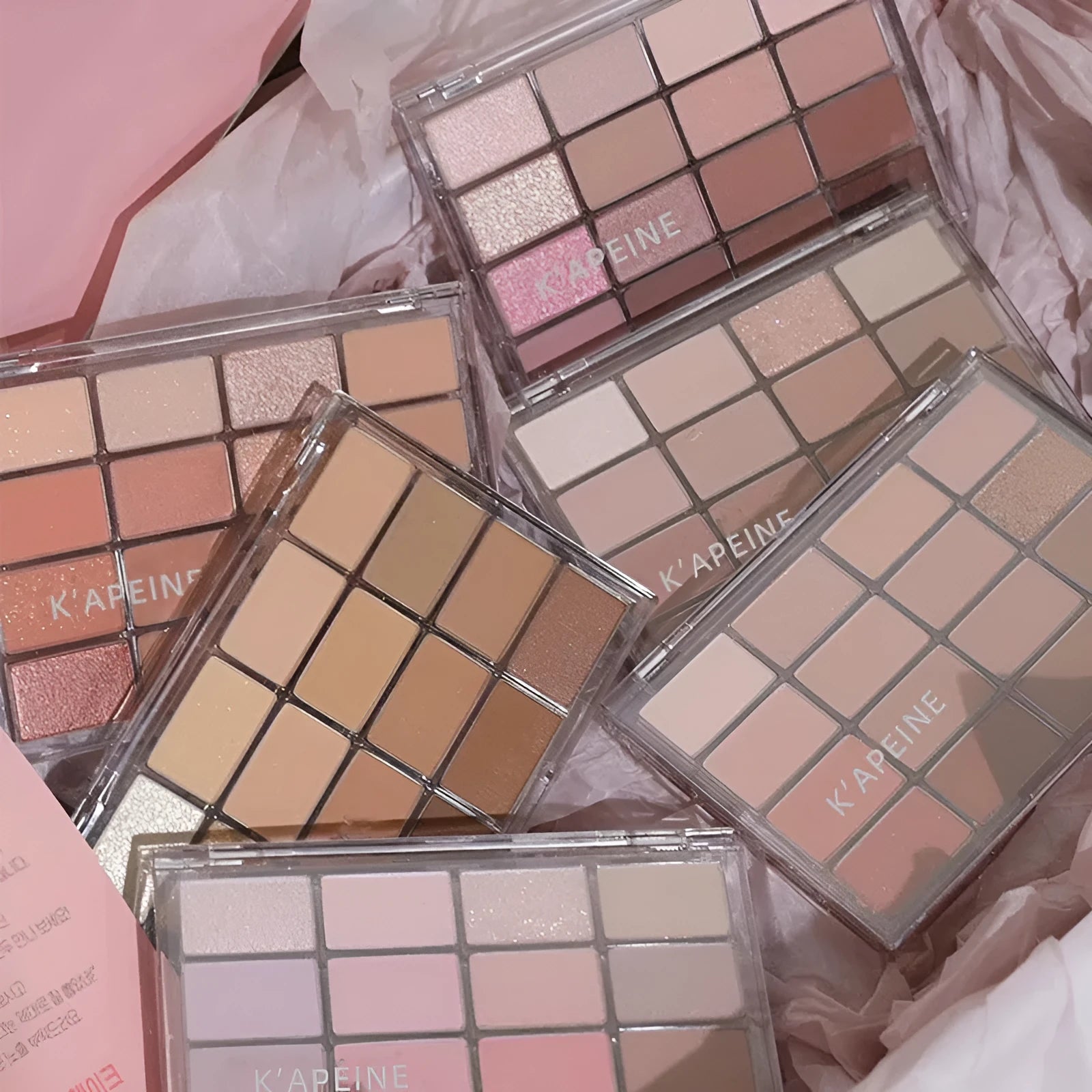 16 colour eyeshadow plate with shimmer and matte finishes in pink and brown shades
