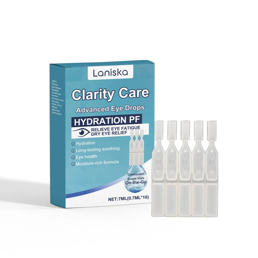 Moisturizing eye drops with mint leaf and sodium hyaluronate in a clear bottle