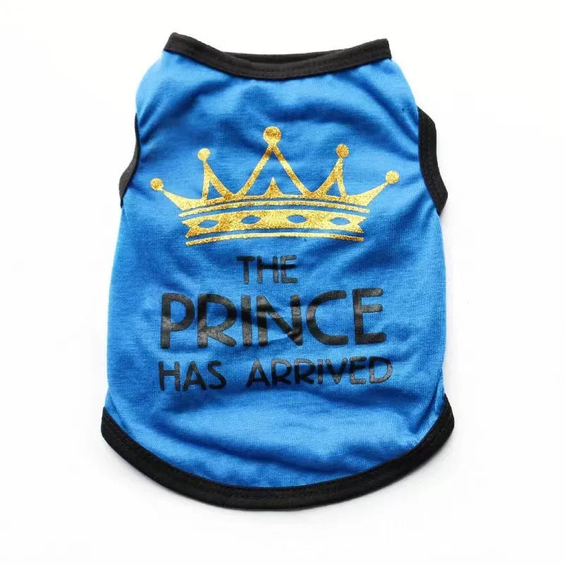 A casual-style cotton dog vest for puppies, shown in a choice of colours including blue, grey, pink, and black.