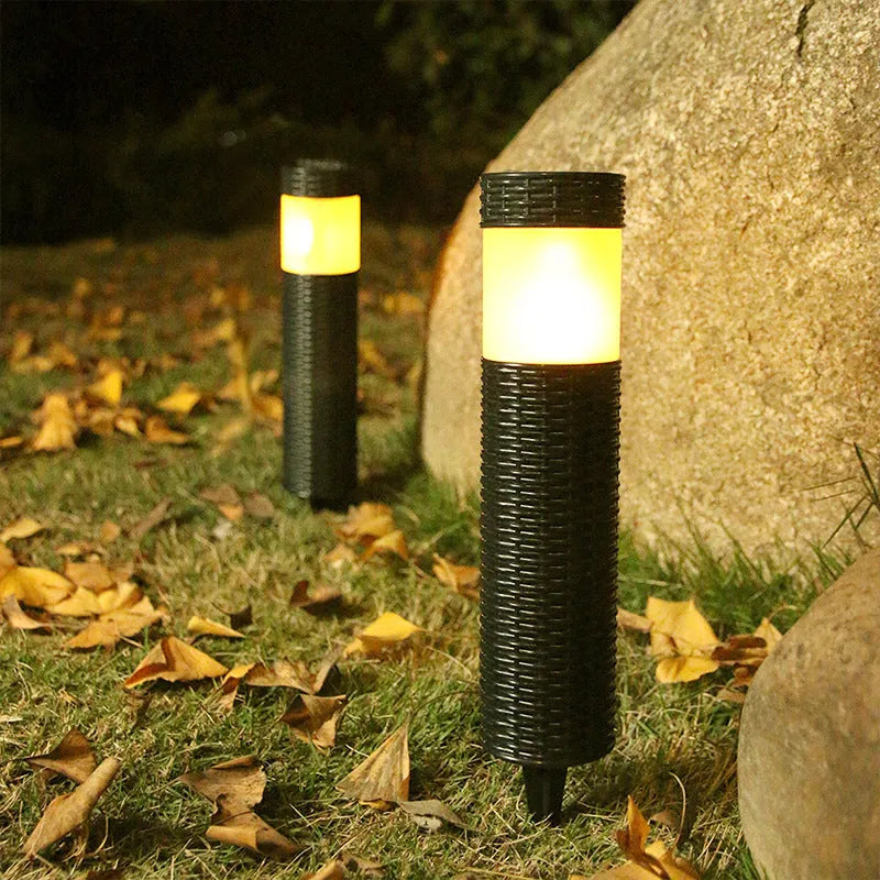 Abstract outdoor waterproof garden light with slim 65x350mm body, available in flame, warm, or white light