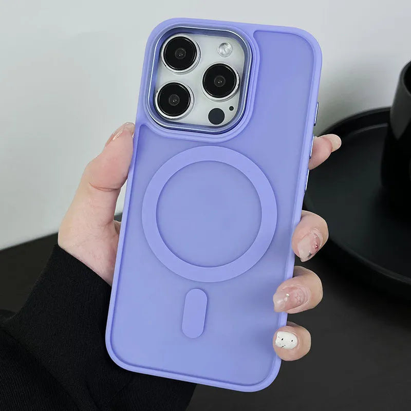 Large hole frosted magnetic phone case for iPhone in black with built-in magnetic backing