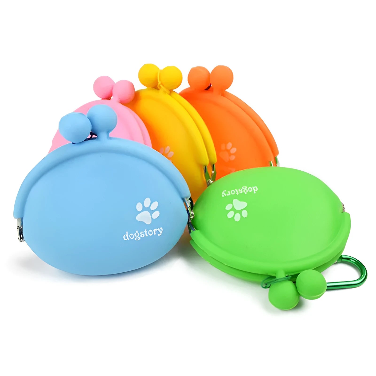 Silicone dog treat waist pouch with hook-and-loop closure in assorted colours