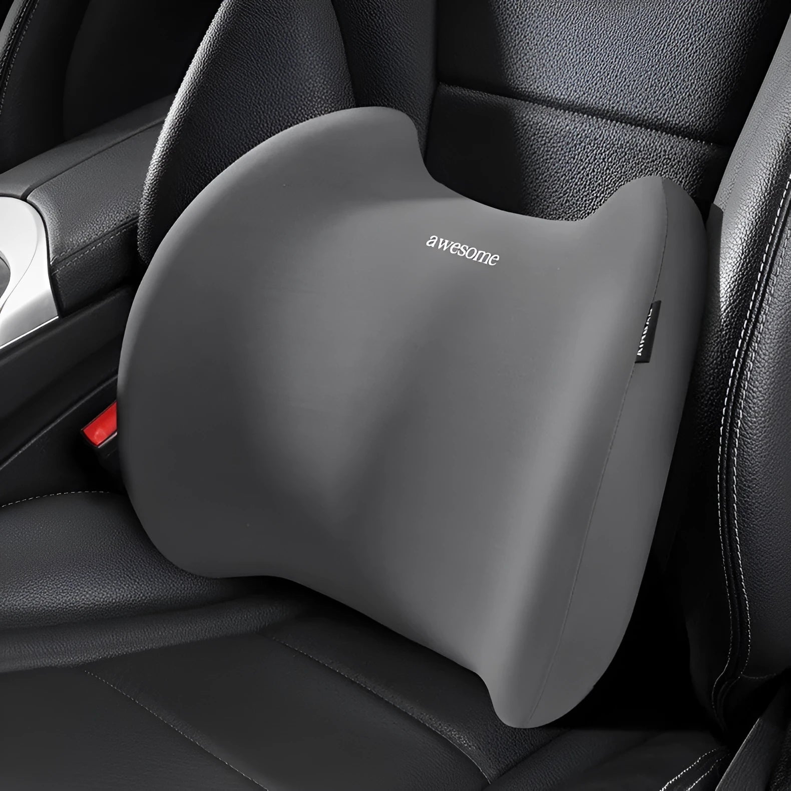 High-grade automotive headrest lumbar support pillow set with memory foam filler and cotton cover in gray upgrade angel colour for car seat