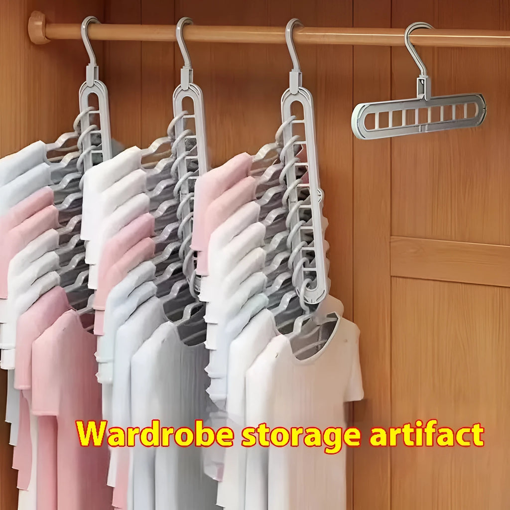 Multifunctional plastic hanger with nine holes for trousers in beige, blue, gray, green, pink colours