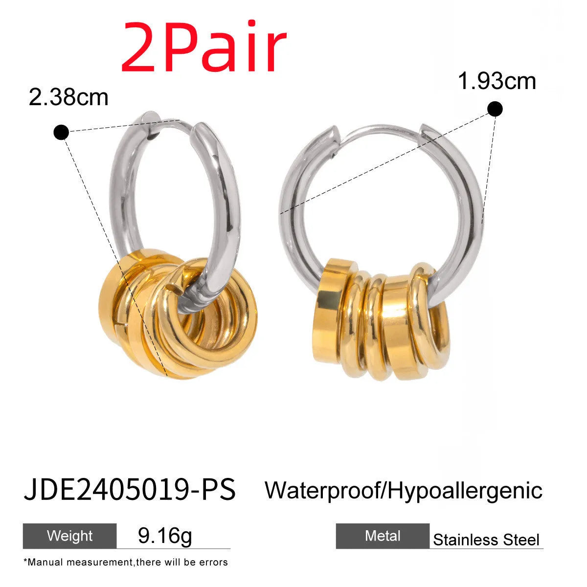 Stainless steel electroplated ins style earrings in colour JDE2405019, unisex design.