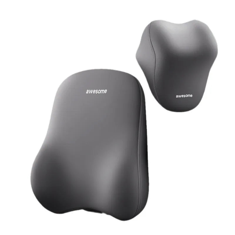 Automotive headrest lumbar support pillow set with memory foam filler in Y-black colour option for car seat