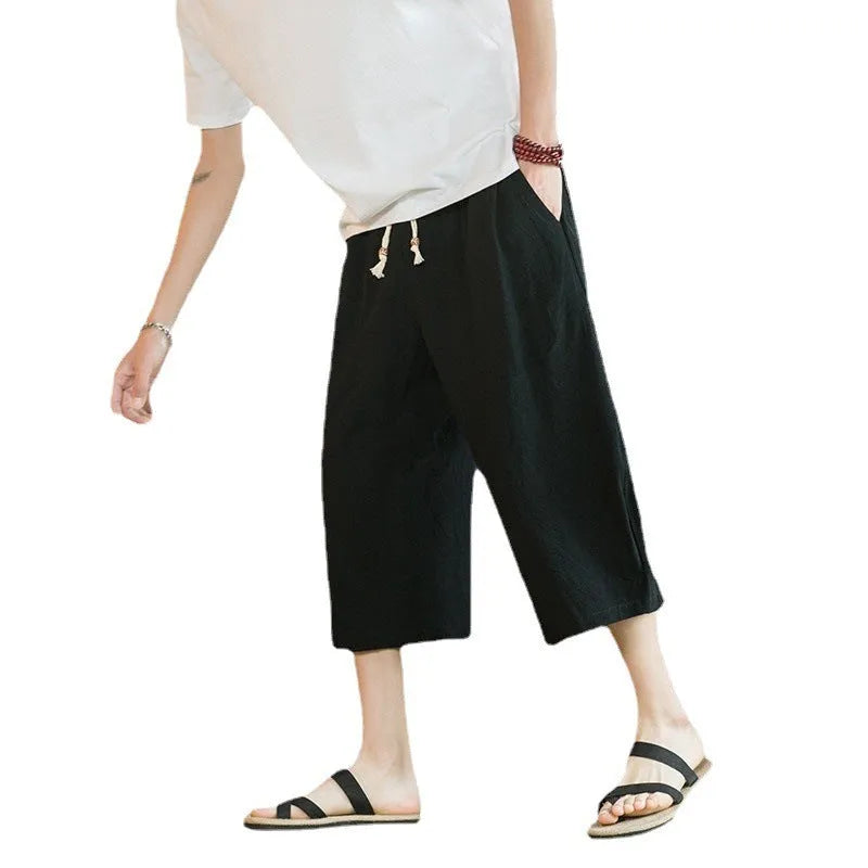 Summer plus size cotton and linen casual shorts in khaki with straight leg design