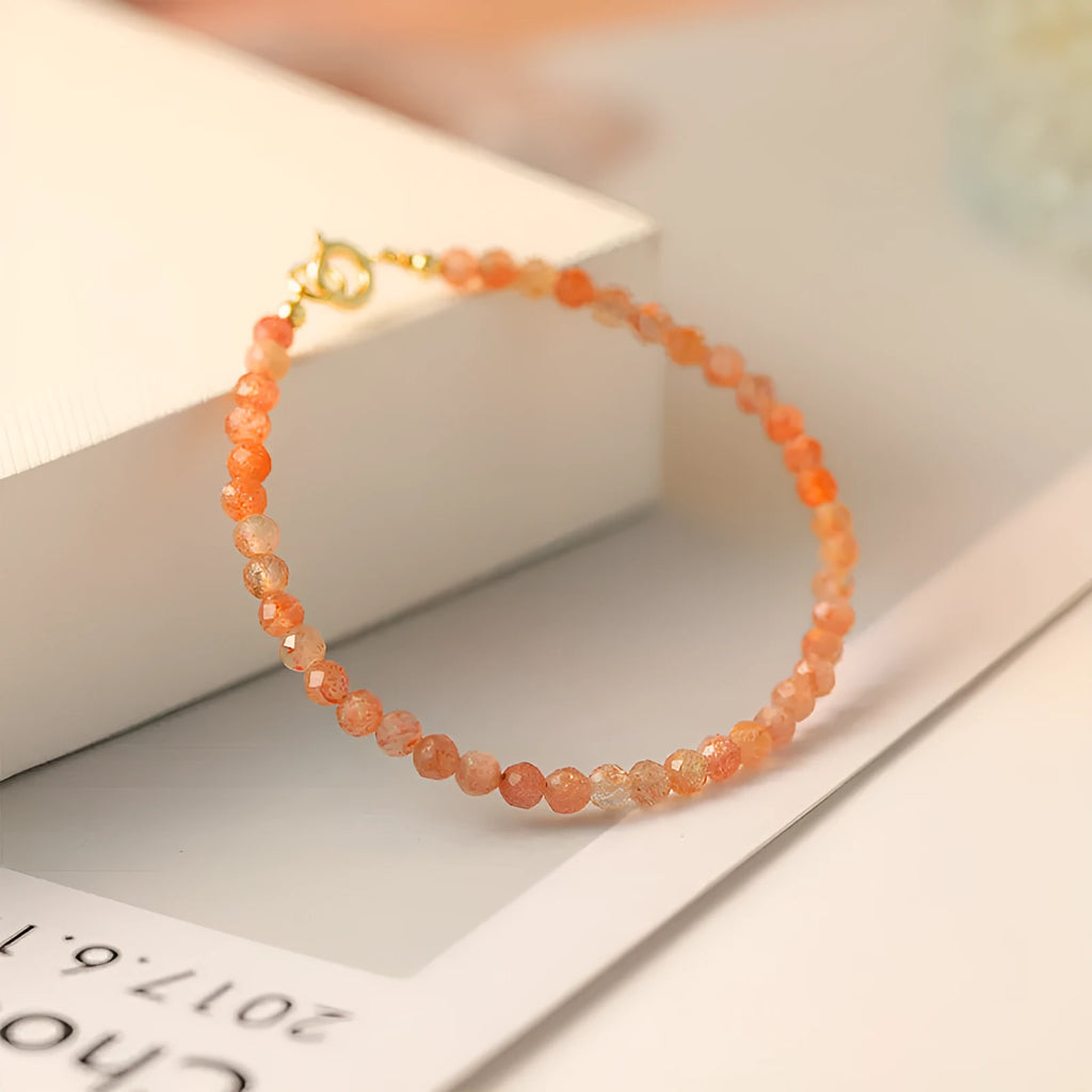 3mm natural crystal sunstone ultra-thin bead bracelet for women, available in 14cm 15cm 16cm sizes