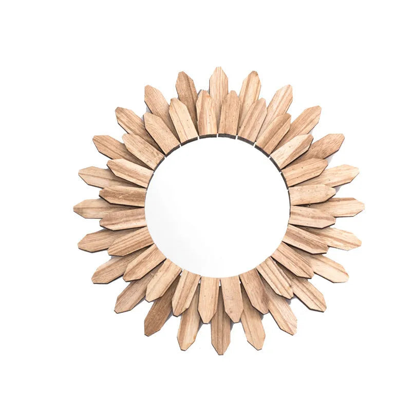 European-style solid wood handmade finish hanging mirror with baked colour, 30cm diameter, wall decoration for homestay entrance