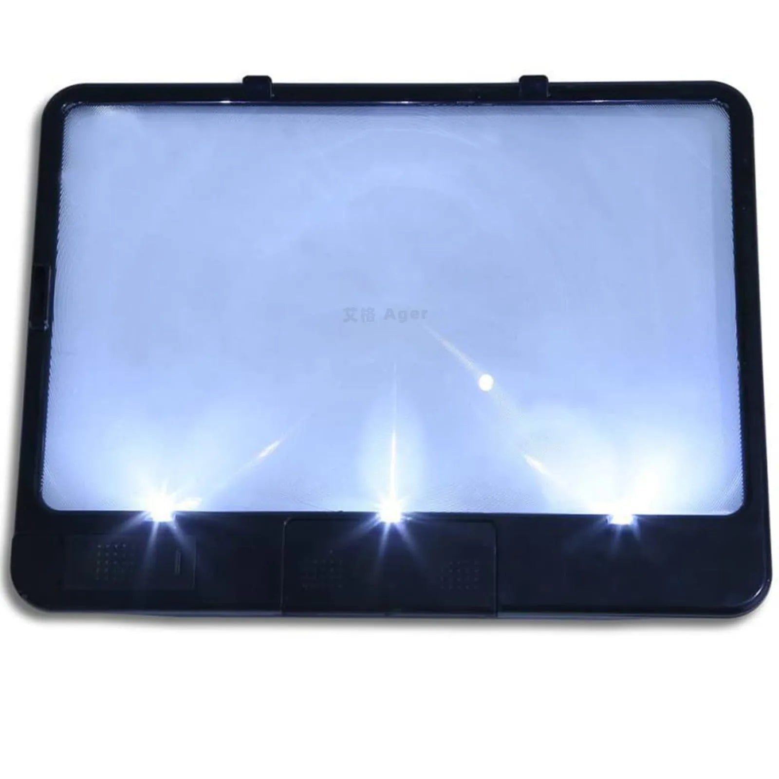 180x140mm 3x PVC magnifying glass with 3LED lamp for reading in black