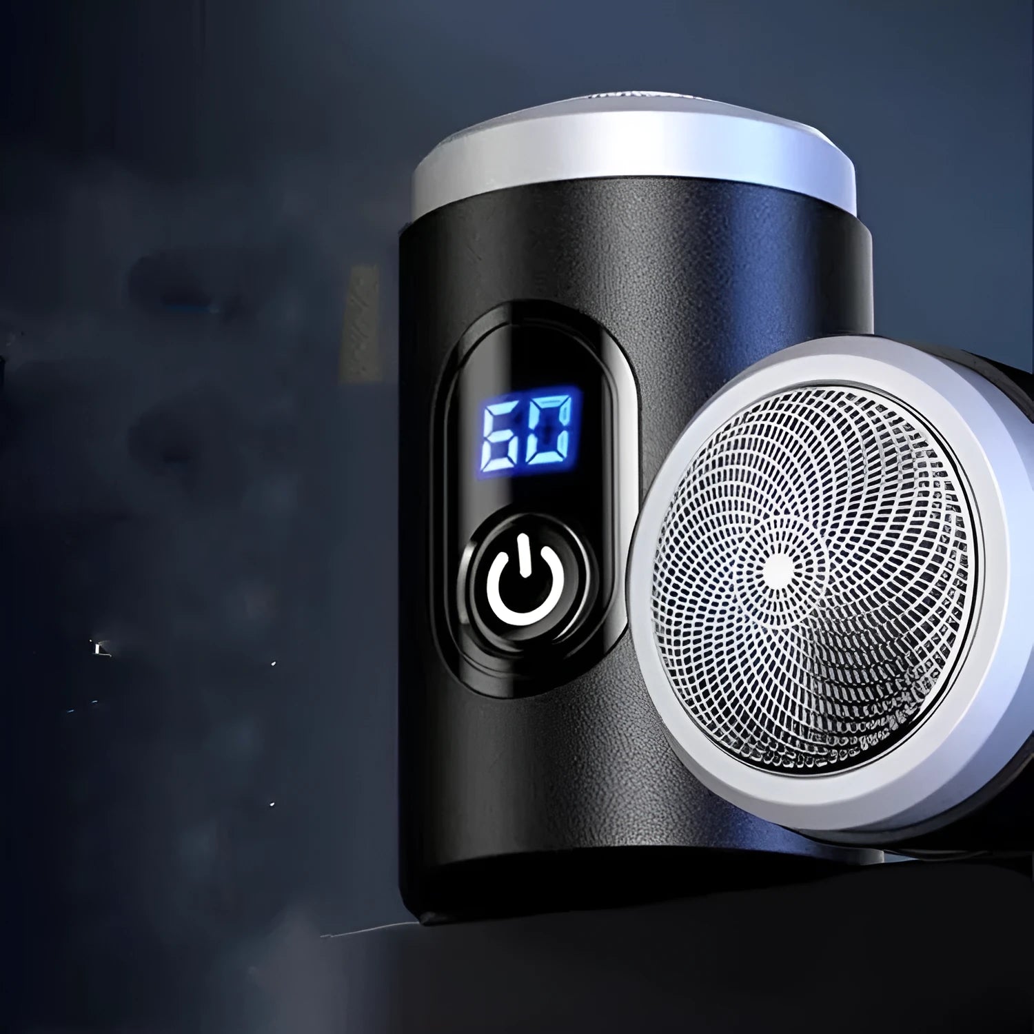 Black mini USB rechargeable electric shaver with cleaning brush and protective cover