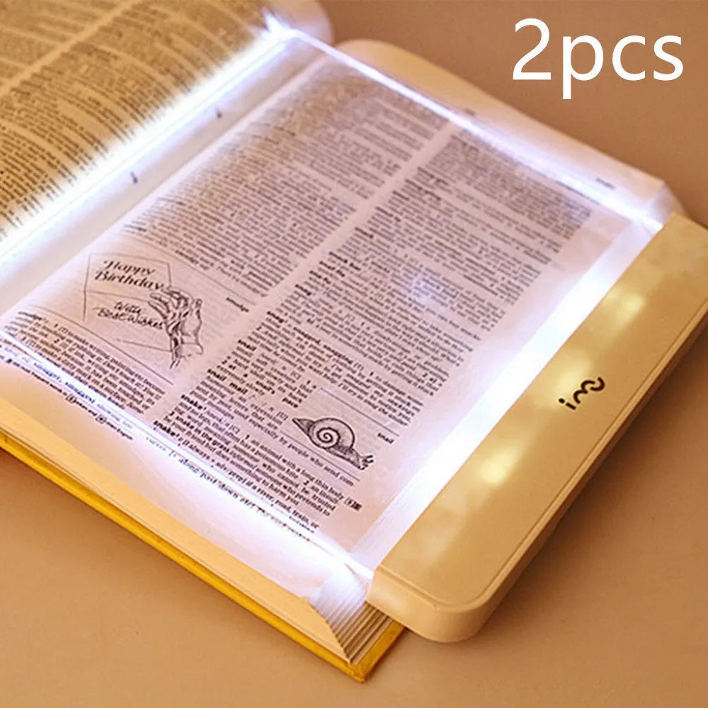 Dimmable LED panel book reading lamp with PMMA acrylic lens on a book page
