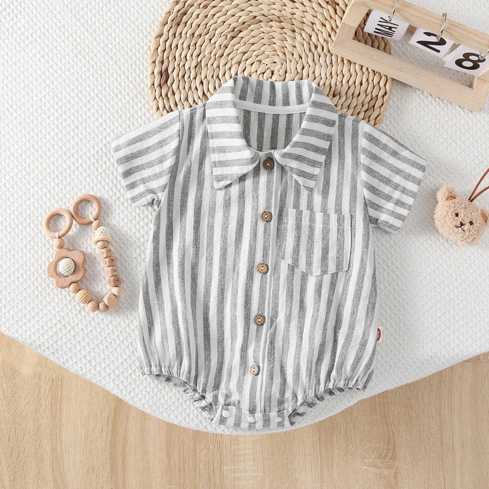 Baby thin cotton short sleeve romper in light gray for boys summer wear 66cm to 90cm